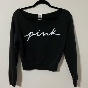 PINK Off The Shoulder Sweatshirt - Black Loungewear Sweatshirt Size XS